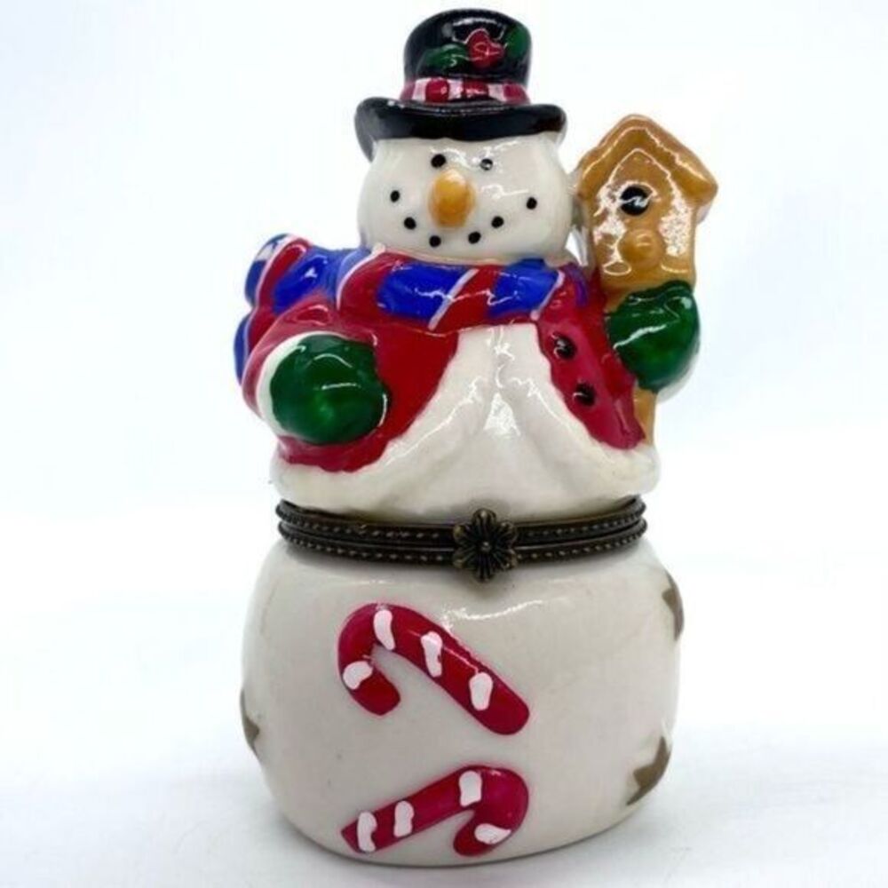 Snowman Candy Cane Hinged Trinket Box